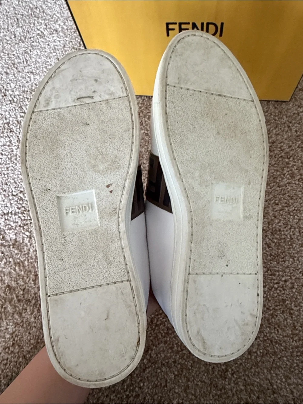 Fendi  White Sneakers with Brown FF Buckle Strap and Gold Hardware